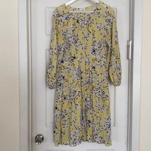 Anna Glover X H&M light yellow textured weave bohemian style dress, size 4.
